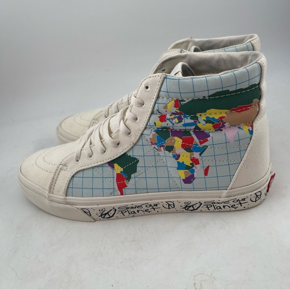 👞Vans Men’s Save Our Planet SK8 Reissue-SZ 9-Off-White Canvas Hi Top Sneaker - Picture 13 of 14